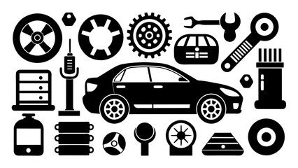 car-auto-service-icons-set-vector-image--black-and-white background  vector illustration