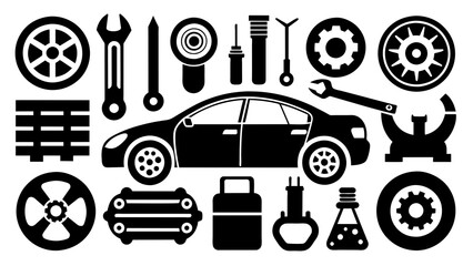 car-auto-service-icons-set-vector-image--black-and-white background  vector illustration