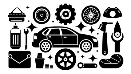 car-auto-service-icons-set-vector-image--black-and-white background  vector illustration