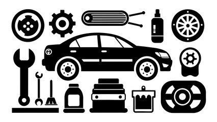 car-auto-service-icons-set-vector-image--black-and-white background  vector illustration