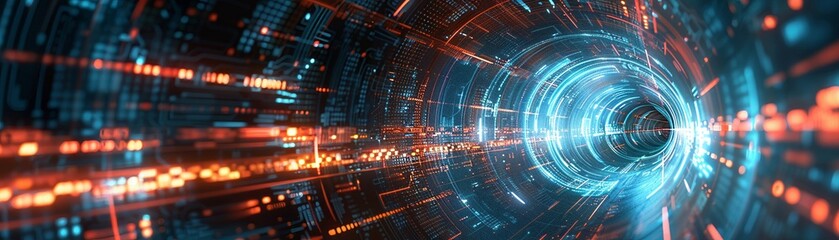 Fototapeta premium A journey through the data tunnel reveals the breathtaking speed of digital connectivity, a testament to technological advancement