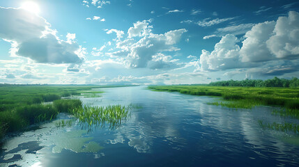 beauty of a river delta where freshwater meets the sea - obrazy, fototapety, plakaty