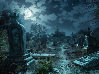 Fotobehang An abandoned graveyard at midnight © Michael