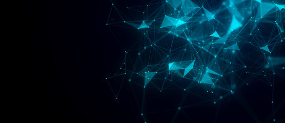 Network connection structure. Blue science background. Abstract digital background. Big data visualization. 3d rendering.