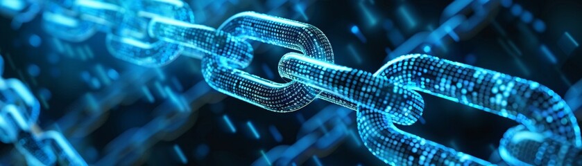 A blockchain network, its links glowing in a confident blue, showcases the future of cyber transactions - obrazy, fototapety, plakaty
