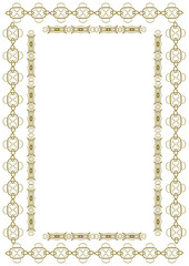 Vintage gold frame with decorative elements in Art Nouveau style. Title page, cover. Version No. 50. Vector illustration