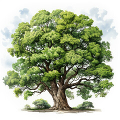 watercolor Oak tree clipart, Generative Ai