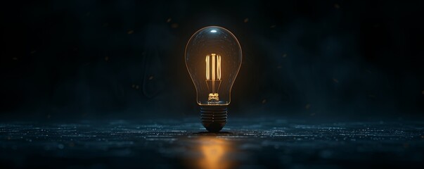 Illuminated light bulb on a dark background - obrazy, fototapety, plakaty