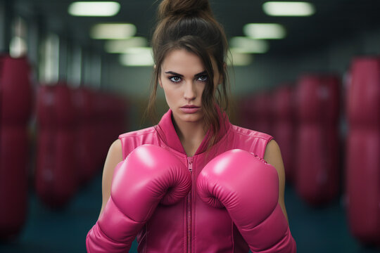 Boxing sport woman female boxer posing in ring created with generative AI technology