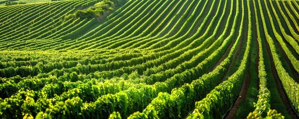 beautiful green vineyard stretching into the distance under a clear sky, symbolizing growth and...