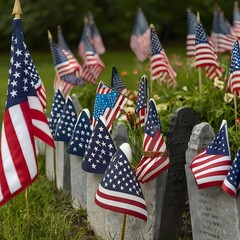 American cemetery in region country, American flags in the cemetery, American war memorial,...