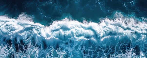 This vivid aerial shot captures the immense power and beauty of ocean waves in the sea, epitomizing nature's untamed force. - obrazy, fototapety, plakaty