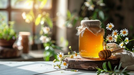 Jar of Honey on Wooden Table
