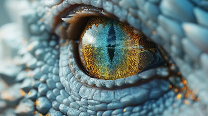 Dragon eye close-up. Fantastic animal with light scales