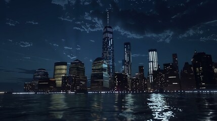 Famous places in New York, One World Trade Center at Night - obrazy, fototapety, plakaty