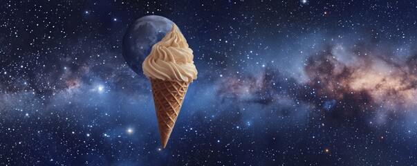 Ice cream cone against a galaxy background - obrazy, fototapety, plakaty