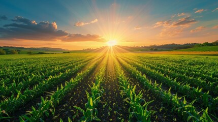 Green Field With Mountains in Background