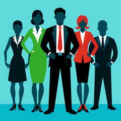 Fototapeta premium Divers Business people silhouette on office background, Vector illustration