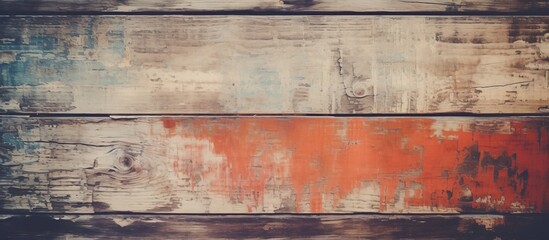 Detailed view of a wooden wall featuring vibrant red and blue paint colors, creating a striking visual contrast