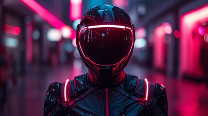 Futuristic helmet with neon lights