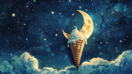 Foto auf Alu-Dibond Surreal ice cream cone moon among the stars © LabirintStudio