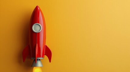 Red Toy Rocket on Yellow Background