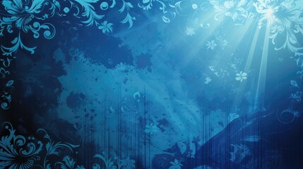 Luxury Blue Fancy Background with Intricate Flourishes and Ray Motif. Beam Design with Copy Space for Your Text or Images