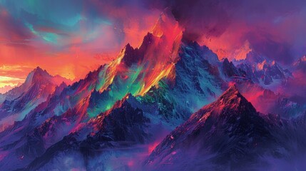 Fantasy mountain landscape in vibrant colors - obrazy, fototapety, plakaty