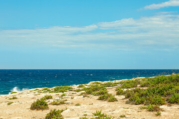 Fototapeta na wymiar View of beautiful seashore and blue sky