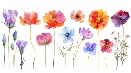Watercolor Flower Bouquet on White Background Generative AI