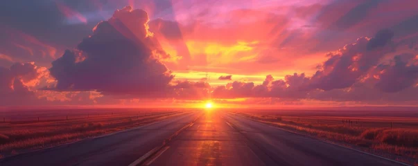 Zelfklevend Fotobehang Sunset over a highway with dramatic clouds © LabirintStudio