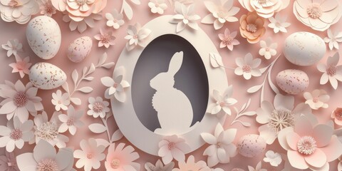 A bunny figurine made of porcelain inside an eggshaped dishware, surrounded by easter eggs and natural material flowers. Creative arts meets serveware in a festive event setting AIG42E - obrazy, fototapety, plakaty