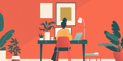 Focused Individual Working in a Vibrant Home Office