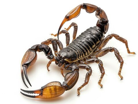 Poisonous Emperor Scorpion Attacking in Isolation on White Background - Arachnid Pandinus Imperator Image