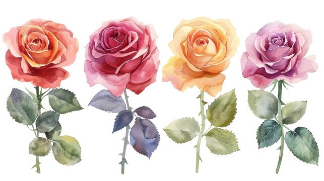 Vibrant Watercolor Roses on Blank Background Generative AI