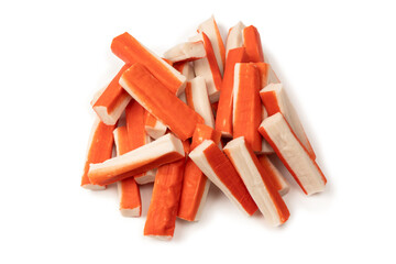 A group of crab sticks isolated on white background.