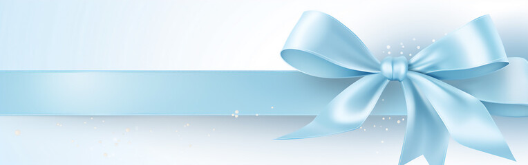 Horizontal powder blue ribbon and bow on a romantic background for wedding invitation card greeting card or gift boxes 