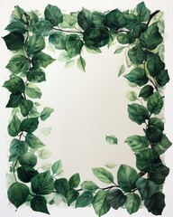 Fototapeta premium White frame on a background of tropical green leaves with space for text, invitation or banner.