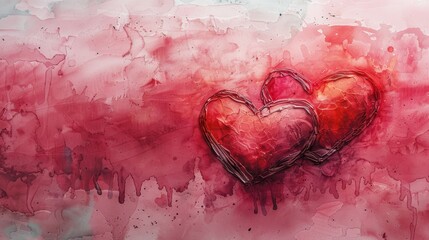 Abstract watercolor painting of two hearts