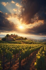 The radiance of the vineyard. Majestic Mountains under the Painted Sky