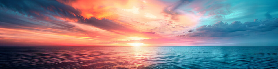 Naklejka na ściany i meble Turquoise sea and beautiful sunset sky banner