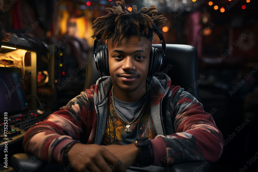 Poster generative ai picture of gamer playing game with computer on dark background