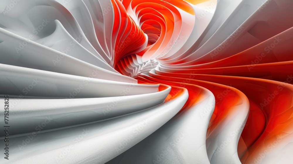 Poster 3d render of wavy architecture in white with dark red shadows in a modern style