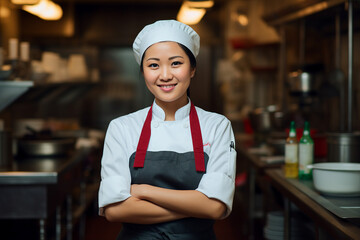 AI generated photo of confident woman asian chef working at the kitchen in the restaurant