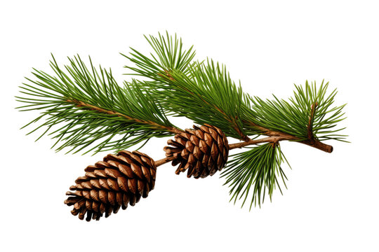 Majestic Pine: Two Cones. White or PNG Transparent Background.