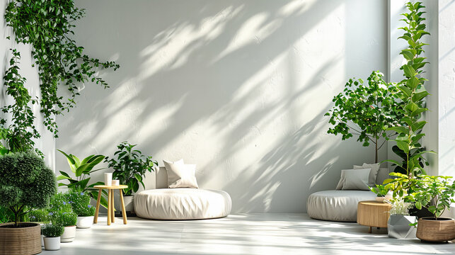 Scandinavian Style Living Room: Bright and Airy Space with Elegant Furniture and Green Plants
