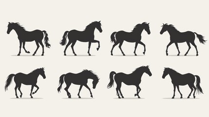 Elegant Black Equine Silhouette Icon Set Generative AI