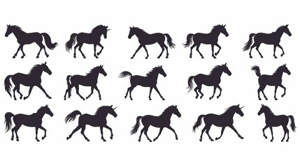 Elegant Horse Silhouette Icon Collection Generative AI
