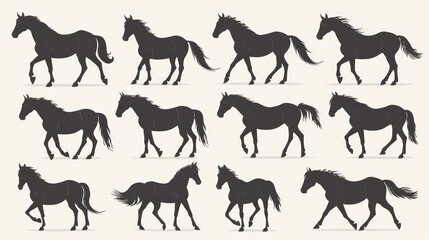 Elegant Horse Silhouette Icon Set Generative AI