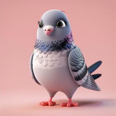3D illustration of a cute gray pigeon.